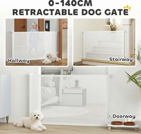 PawHut Rozsuwane ogrodzenie dla schodów i drzwi 0-140 cm z obsługą jedną ręką, dla dzieci i zwierząt, białe | Aosom PL