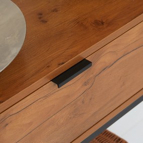 HOMCOM Stół konsolowy w stylu przemysłowym, stolik przyścienny, kredens, 1 szuflada, Brąz + Czarny