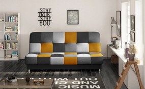 Sofa rozkładana z funkcją spania CAYO VELVET czarna/szara/żółta ELTAP