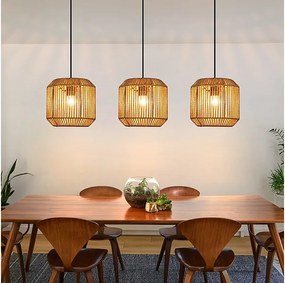 Lampa wisząca Nettlife Boho Rattan na stół jadalny – 3 żarówki E27, regulowana wysokość, styl retro, do salonu/sypialni (żarówki nie są dołączone)