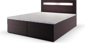Łóżko kontynentalne PLATO 160X200 cm, Brązowa ekoskóra MADRYT 928, Podświetlenie LED, Duży schowek na pościel