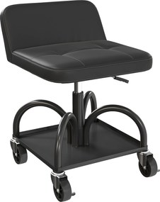 HOMCOM Obrotowy Taboret Warsztatowy z Miejscem na Narzędzia, Wysokość 58,5 cm, Udźwignie do 135 kg - Czarny