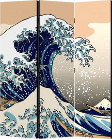 Parawan pokojowy 3-częściowy 135x172 Dwustronny dekoracyjny japandi pop-art Niebieski Wielka Fala Pop