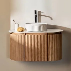 Zestaw Mebli Łazienkowych Z Drewna Carsone Naturalna & Bez Jednostki Pomocniczej & Okrągły Ceramiczny Biały - Sklum