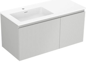 Mexen Rivel szafka łazienkowa 100 cm z umywalką Otis lewą, 1S, 1D, ryflowana, szara mat/biała mat - 91A23-10047-3-BBFF62-W18L01