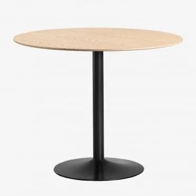 Okrągły Stół Jadalniany Z Mdf I Żelaza Yvetta Roble & Ø90 Cm & Negro - Sklum
