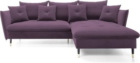 Narożnik GLAM Prawostronny z funkcją spania, zestaw z poduszkami wolnostojący tkanina RIVIERA 69 Fioletowy DOMO HOME