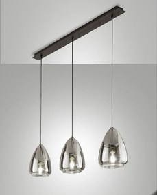 Lampa wisząca Britton z metalu i szkła borokrzemianowego, kolor przydymiony, gniazdo E27 3x40 W, nowoczesny i elegancki design do wnętrz IP20