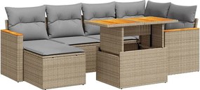 Zestaw modułowych sof ogrodowych z wikliny w kolorze beżowym z poduszkami i schowkiem