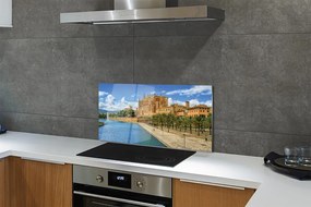 Panel szklany do Kuchni Gotycka Katedra w Otoczeniu Palm