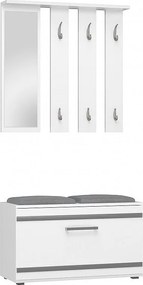 Garderoba Opal | Biała| 85x35x180 cm |  Wieszak + Lustro + Szafka