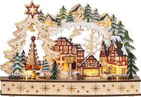 HOMCOM Wioska Świąteczna w Zimowym Cudzie, 20 LED, Wielowarstwowa, Drewno Naturalne, 45 x 12 x 30 cm | Aosom PL