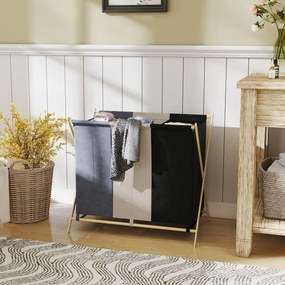 HOMCOM Kosz na pranie z 3 przegrodami 129L Składany Organizer do Pralni Sypialni Wielokolorowy | Aosom PL