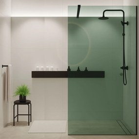 Ścianka prysznicowa WALK IN FIX zielona prostokątna 8 mm Molis Classic Green MASSI | rożne rozmiary : Kolor profili kabiny - złoty szczotkowany, Szerokość ścianki - 110 cm , Typ montażu - WALK in FIX (Do ściany)