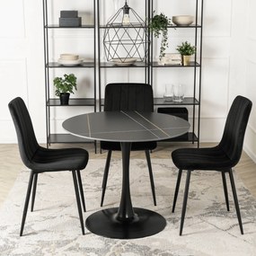 Stół Okrągły SANDER 89 cm Ceramiczny Czarny do Salonu Nowoczesny Glamour