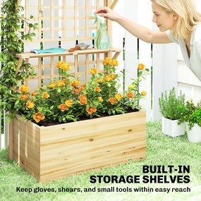Outsunny Podwyższona donica z kratką i wiszącym dachem, drewniana donica z 2 półkami, otworami odpływowymi, 76 x 43,5 x 177 cm | Aosom PL