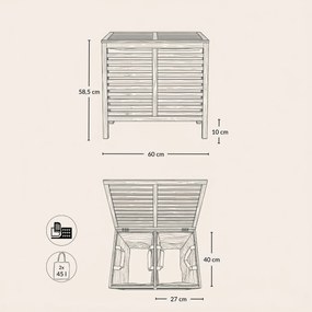 Podwójny kosz na pranie, bambusowy MOA, 90 l