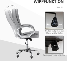HOMCOM Fotel biurowy ergonomiczny obrotowy 360 stopni regulacja wysokości funkcja przechylania szary len | Aosom PL