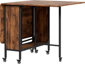 HOMCOM Składany Stół, Mobilny Stół dla 6 Osób z Półką, do 50 kg, 130 x 80 x 74 cm, Rustykalny Brąz