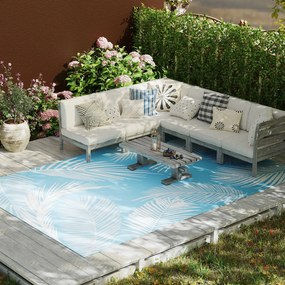 Outsunny Dywan Ogrodowy Odwracalny Wytrzymały Odporny na Warunki Atmosferyczne z Torbą Transportową i Mocowaniami 274 x 182 cm Jasnoniebieski + Biały | Aosom PL