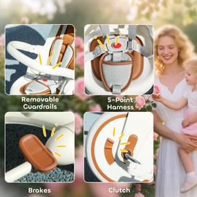 AIYAPLAY Dziecięcy trójkołowiec, zmienny wózek dla niemowląt, 5-w-1 design, zdejmowany uchwyt, regulowany, pas bezpieczeństwa, torba na akcesoria, 1-3 lat, kremowy