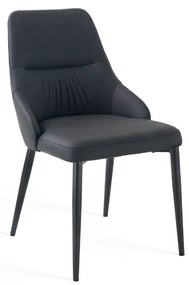 Eleganckie czarne krzesło Monolit tapicerowane ekoskórą PU, wygodne, nowoczesne i idealne do jadalni lub biura. Smukłe metalowe nogi dodają mu lekkości i stylu.