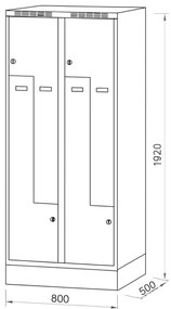 Alfa 3 Metalowa szafka ubraniowa Z na cokole, 4-drzwiowa, 1920 x 800 x 500 mm, zamek cylindryczny, drzwi ciemnoszare