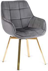 Zestaw Stół Okrągły Szklany SALLO 100 cm ze Złotymi Nogami i 4 Krzesła Tapicerowane Obrotowe do Salonu MIA Szare Welurowe