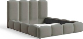 BESILIO Łóżko chmurka z pojemnikiem i stelażem 200x200 Puffy - welurowe łóżko tapicerowane - Szary