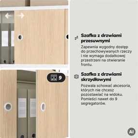 Regał biurowy metalowy z szafkami Eco Design Ariel, 80x40x220 cm, dąb sonoma/biały