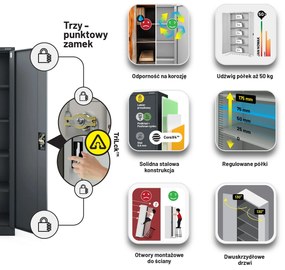 Szafa biurowa metalowa na akta antracytowa JAN II, 1150 x 1850 x 400 mm