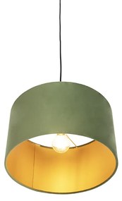 Lampa wisząca klosz welurowy zielono-złoty 35cm - CombiWiejski/ Rustykalny / Vintage Oswietlenie wewnetrzne