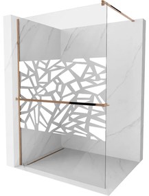 Mexen Kioto+ ścianka prysznicowa z półką Walk-in 130 x 200 cm, biały wzór, różowe złoto - 800-130-121-60-85