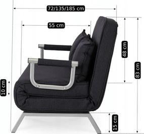 Fotel Rozkładany Dwuosobowy BART 2 Wypoczynkowy Czarny do Spania Leżanka Nowoczesny