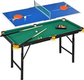 SPORTNOW Stół bilardowy 2w1, stół do tenisa stołowego, z akcesoriami, 140x63x80cm, Niebieski/Zielony