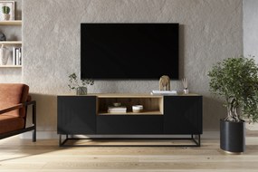 Szafka RTV Asha 167 cm z szufladą i metalowym stelażem - artisan / czarny mat