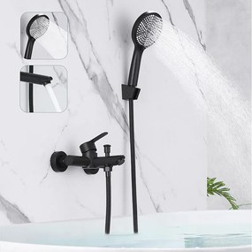 Bateria wannowa NETTLIFE Czarna bateria wannowa - bateria natryskowa z prysznicem Jednouchwytowa bateria natryskowa z prysznicem ręcznym