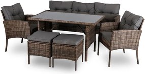 Zestaw Mebli Ogrodowych ATLANTA Brązowy Sofa Pufy Stolik Tarasowy Technorattan Nowoczesny