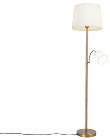 Klasyczna lampa stojąca brązowy abażur z tkaniny biały z lampką do czytania - Retro klasyczny/Antyczny Oswietlenie wewnetrzne