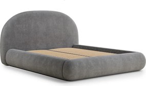 Szare tapicerowane łóżko dwuosobowe ze schowkiem i stelażem 160x200 cm Maumere – Maison de Rêve