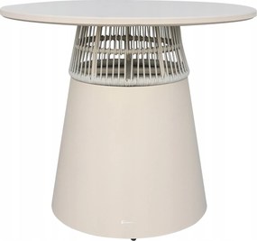 Stół ogrodowy aluminiowy okrągły 90 cm ze stylowym plecionym oplotem beżowy