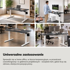 Biurko elektryczne z regulacją wysokości ergonomiczne biało-antracytowe,1200x600 mm: ARIA
