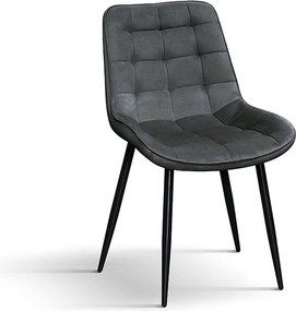Zestaw 4 krzeseł z tkaniny o efekcie szarego aksamitu i czarnymi metalowymi nogami - BARCELLONA