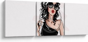 Obraz - Modna kobieta (z zegarem) (90x30 cm)