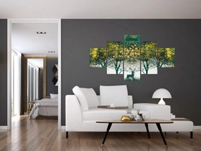 Obraz - Jelenie w zielonym lesie (125x70 cm)