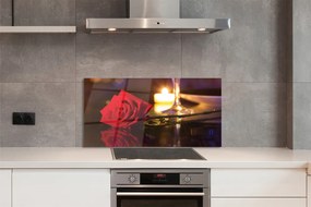 Szklany Panel Róża, Świeca i Kieliszek Wina