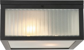 Lampa sufitowa zewnętrzna czarna z żebrowanym szkłem 2-światłowa IP44 - Charlois