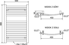 Mexen Helios grzejnik łazienkowy 800 x 500 mm, 381 W, czarny - W103-0800-500-00-70