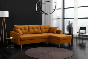 Narożnik z funkcją spania prawostronny  ROMEO L, tkanina Riviera 41 musztardowy, 234x156x74 cm