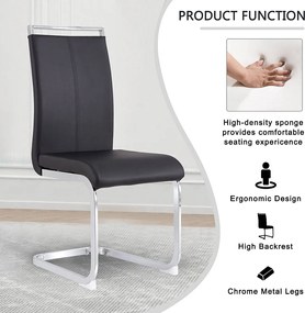 Zestaw 4 krzeseł do jadalni - Czarny PU - Krzesło muszlowe z tapicerowanym oparciem - Metalowa rama